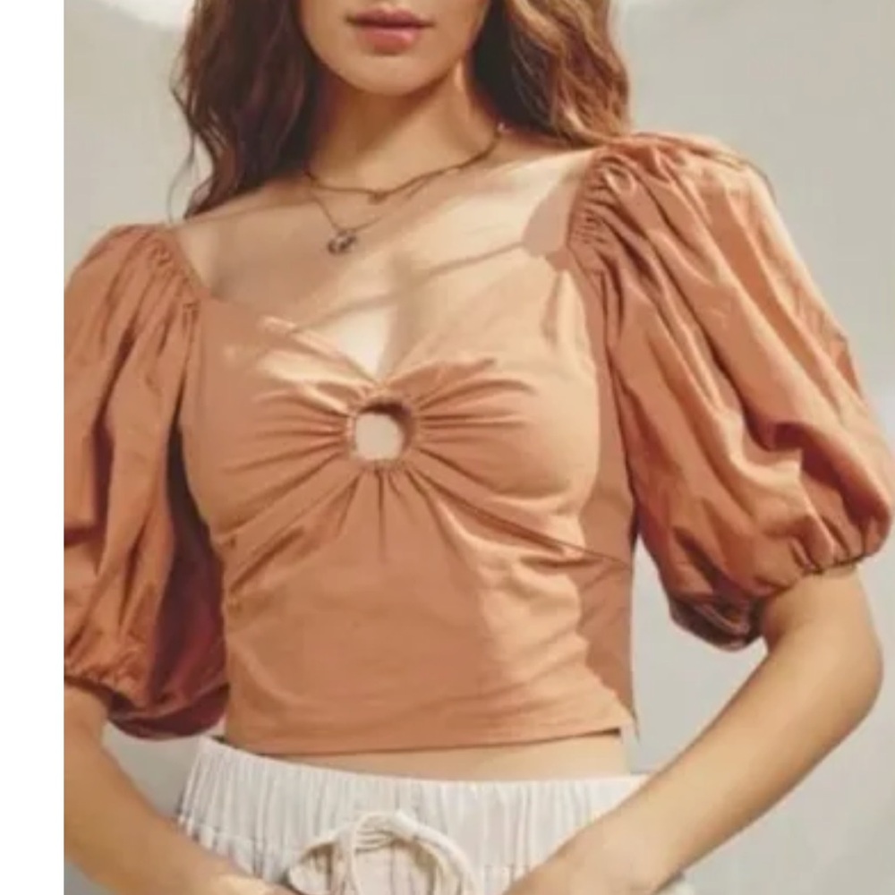 Abercrombie & Fitch orange/tan Puff Sleeve o-ring top